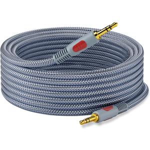 3.5mm Aux Audio Cable 30 ft, AUX Cord Braid 3.5mm to 3.5 mm Stereo Audio Cable 1/8 Shielded AUX Headphone Cable Extension Male to Male Outdoor Auxillary Stereo Audio Cable Cord (Grey)