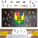 TaoBary 73 Pcs Popcorn Crayon Bulletin Board Decor 20 x 27 Inch Popcorn Bucket Background Popcorn Bulletin Board Cutouts Crayon Accents Paper Cutouts for School Classroom Door Wall(Crayon)