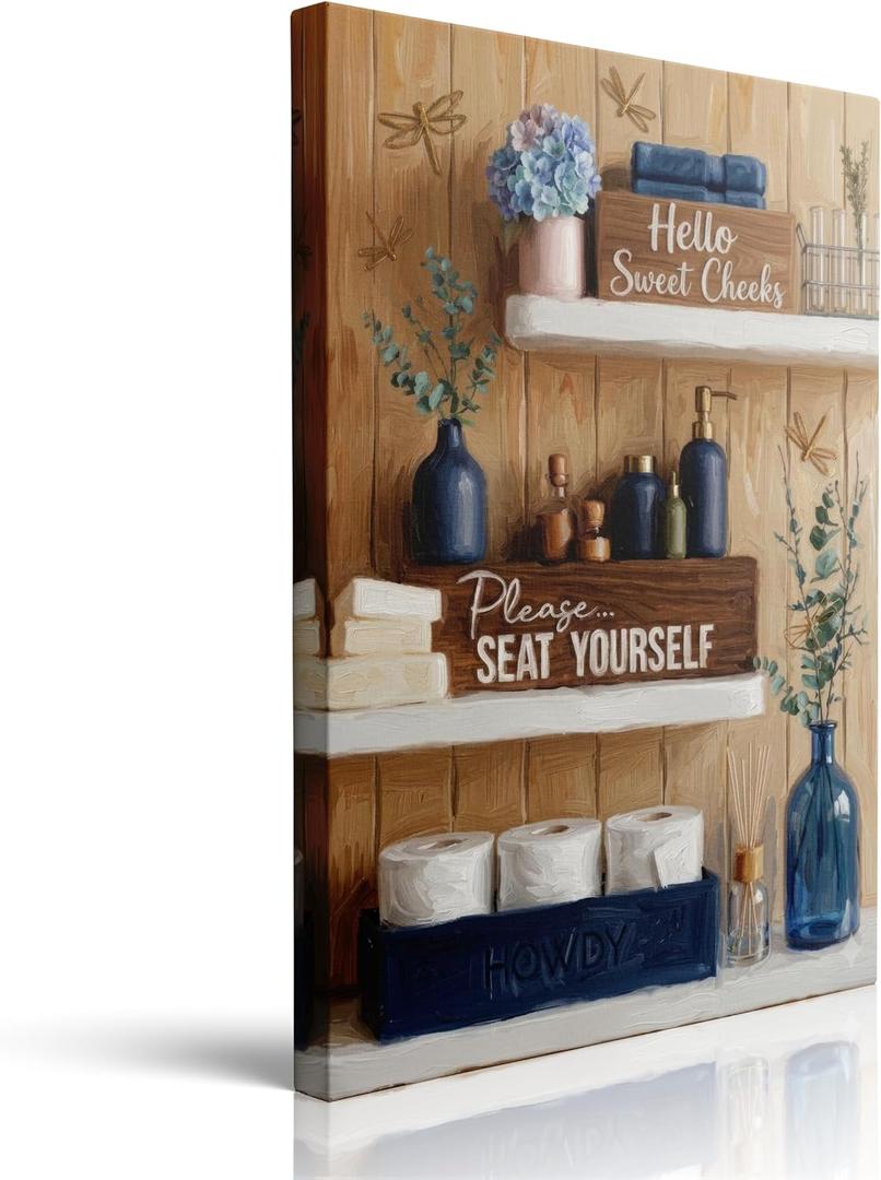 Calm Blue Botanical Framed Canvas Wall Art Spa Bathroom Decor 16x24 Inches