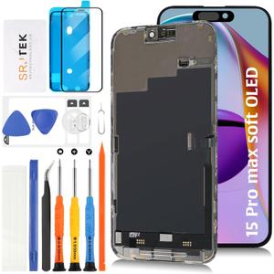 Soft OLED 15 Pro Max LCD Screen [120Hz Promotion+Sensor Cable] Replacement for iPhone 15 Pro Max 6.7 inch LCD Display Touch Digitizer Assembly A3106 A2849 A3105 A3108 with Repair Tools