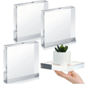 Qunclay 4 Pcs 5 x 5 x 1 Inches Acrylic Square Display Block Clear Polished Acrylic Cubes Jewelry Display Stand for Jewelry Ring Showcase Holder Base Collections