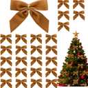 26 Pcs Gold Small Velvet Bows Decorations Vintage Christmas Ornaments for Christmas Tree Gift Wrapping Wreath Table Fireplace Garland and Xmas Party (Brown)