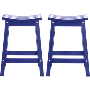 AMILY 24'' HDPE Bar Stool Set of 2, Weather Resistant Outdoor Bar Stools, Heavy Duty All-Weather Patio Stools for Poolside, Backyard, Balcony, Easy Assembly (Blue), Standard