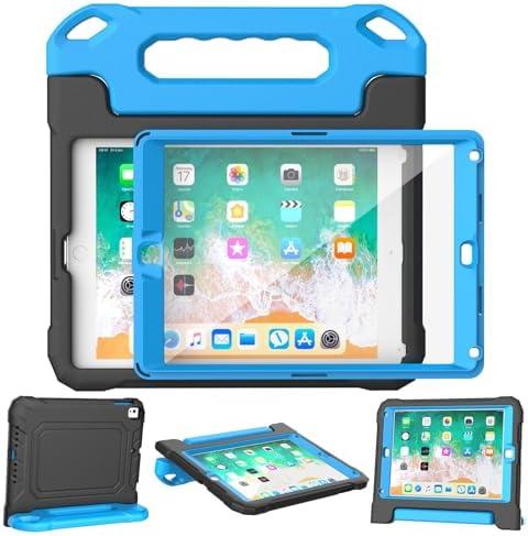 YIHE Kids Case for iPad 9.7 Inch with Screen Protector, Shockproof Handle Convertible Stand Case for iPad 9.7 6th/5th Generation 2018/2017, iPad Air 2/1& iPad Pro 9.7, Black Blue