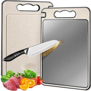 Titanium Cutting Board Double Sided for Kitchen,Knife Sharpener & Garlic Grater Wheat Straw + PP with Juice Groove Large Chopping Board1510In Kitchen Necessities for Home