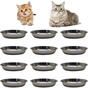 Hamiledyi 12 Pcs Stainless Steel Cat Bowls Replacement Whisker Fatigue Relief Cat Plates Pet Water Dish Shallow Kitten Bowls Pet Bowls for Dogs Cats and Other Small Animals (7.68 Inch Diameter)