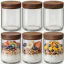 16oz 6 Pack Overnight Oats Containers with Lids, Glass Mason Jars with Acacia Wood Airtight Lids, Wide Mouth Meal Prep Storage Jars for Yogurt, Chia Pudding, Salad, Parfait, Snacks, Spice