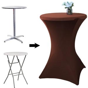 Fhberni 1 Pack 32x43 Inch Brown Cocktail Tablecloth Spandex Round Fitted Table Cover for Wedding Banquet Event Party