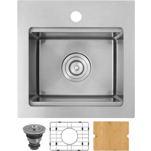 15"X15" Drop-In Top Mount Bar Sink, 16 Gauge Stainless Steel, Single Bowl Workstation Sink, Brushed Finish, Large Volume with Accessories (15" x 15")