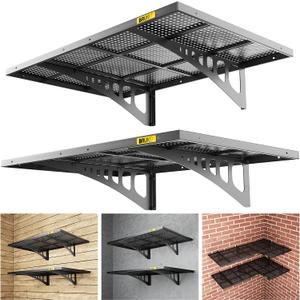 2 Pack 2x3ft Adjustable Metal Garage Wall Shelving Heavy Duty Garage Storage Shelf Wall Mounted Black