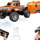 Mini RC Car, 1/64 Scale Mini Remote Control Monster Truck with Trailer, 2.4Ghz & APP Remote Control, Rechargeable Alloy Shell Mini RC Cars with Lights, Speed/Steering Adjustable (Orange)