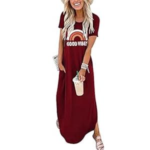 Good Vibes Rainbow Graphic Dress Womens Short Sleeve Pocket Maxi Dress Hawaiian Beach Beach Dress Light Grey XXL