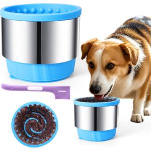 Dog Lick Bowl, Dog Bowl Slow Feeder for Dry,Wet, and Raw Food, Silicone Slow Feeder Bone Dog Bowls,Anxiety Relief Freezebone Dog Enrichment Treat Dispenser - M/L