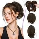 RUWISS Claw Clip Short Human Hair Ponytail Extension with Bendable Metals for DIY Styles, Straight Messy Bun Hair Piece for Women Thick Hairpieces for Daily Wear, 9 Inch Dark Brown