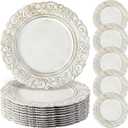 50 Pcs Antique White Charger Plates Bulk Plastic 13", Classic