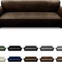 Oversized Sofa Slipcover Leather Look Couch Cover for 4 Seater Sofa 1-Piece Sofa Cover Stretch Furniture Protector with Elastic Bottom & Pockets(XL Sofa, Coffee)