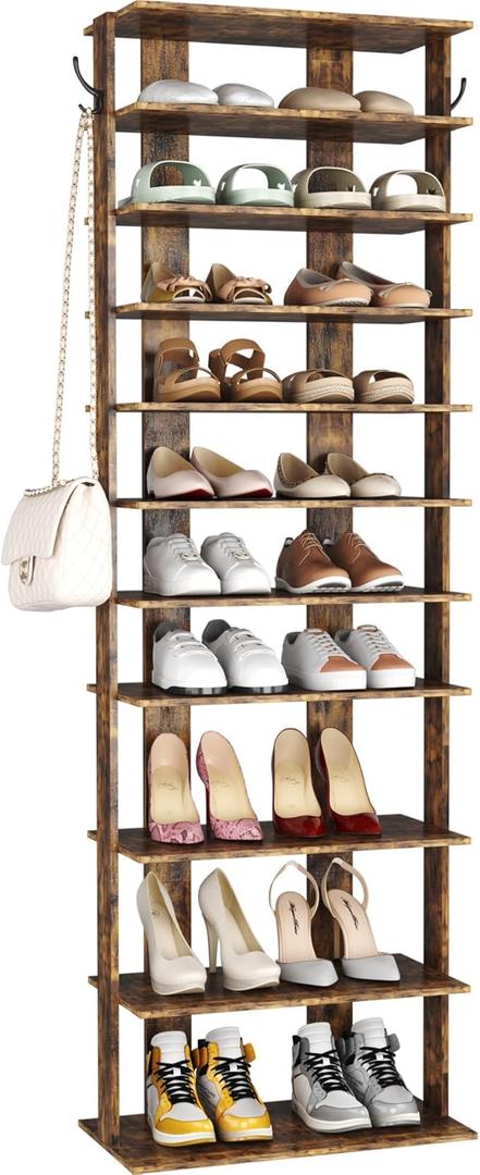 HOMEFORT 10-Tier Corner Shoe Tower - Double Rows, Slim Shoe Stand for 20 Pairs - Entryway, Hallway, Closet 