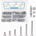 Stainless Steel Bolts and Nuts Assortment, Hex 1/4-20 Hardware Set with Flat and Lock Washers 304 Grade 180 Pieces