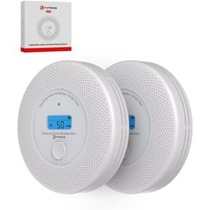 10-Year Sealed Battery 2-in-1 Smoke & Carbon Monoxide Detector Alarm | CO & Smoke Alarm Detector with Backlit LCD Display & V-0 Flame-Retardant Housing(2-Pack)