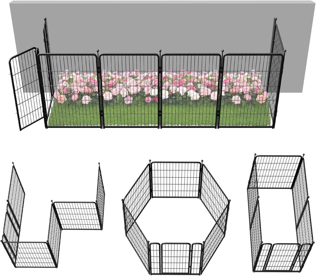 FXW Garden Fence Outdoor for the Yard  40in(H) x 13.6ft(L) Heavy Duty Metal Animal Barrier for Dog, No Dig Decorative Dog Fence, 6 Panels, Black
