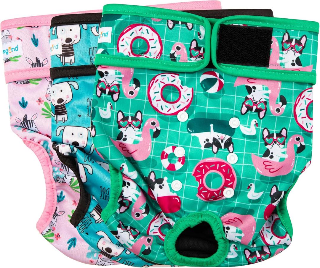 Paw Legend Washable Reusable Female Dog Period Diapers for Heat Doggie Puppy Diapers for Female Dogs (3 Pack, X-Small) (X-Small (8"-11.5" Waist))