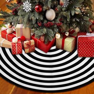 Christmas Tree Skirt 32 Inch Black and White Tree Skirt, Annual Rings Halloween Tree Skirt, Slim Tree Mat for Merry Halloween Xmas Holiday Party Decorations Ornaments