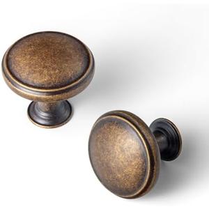 Goo-Ki 12 Pack Antique Brass Cabinet Knobs Zinc Alloy Kitchen Hardware - Vintage Brass Drawer Knobs Single Hole/Screw Bar Cabinet Handles Dresser Pulls