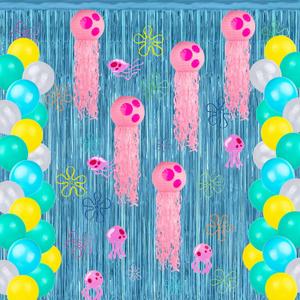 Yellow Cartoon Party Decorations Jellyfish Flowers Hanging Swirls Cartoon Ocean Theme Hanging Decor Under the Sea Party Decorations Photo Props Background for Birthday Party Supplies