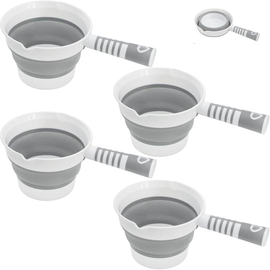 Peohud 4 Pack Folding Water Ladle, Collapsible Water Scoop for Bath, Portable Water Dipper for Kitchen Bathroom Garden Camping Travel