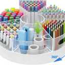 Rotating Pen Organizer for Desk, White Base & Acrylic Pen Holder, 360 Smooth Spinning Desk Organizer with 7 Removable Compartments for Office, Home, Classroom, Marker Organizer