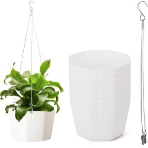 9 Set Self-Watering Hanging Planters, 6" Flower Pots With Drainage Plugs, Water Barrier and Rope, Macrame Planters for Indoor Plants, Boho & Home Decor