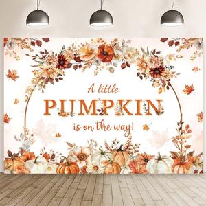 MEHOFOND 7x5ft Fall Pumpkin Baby Shower Banner Backdrop, a Little Pumpkin is on The Way Decor, Autumn Floral Pumpkin Baby Shower Photo Background, Maple Leaves Pumpkin Newborn Party Photo Supplies