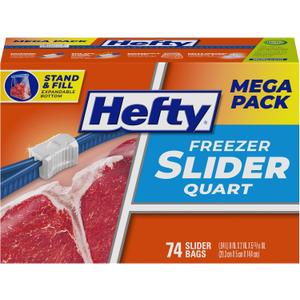 Hefty Slider Freezer Kitchen Storage Bags, Quart Size, 74 Count