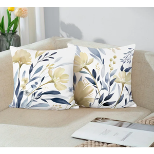 Bonhause Watercolor Floral Throw Pillow Covers 18 x 18 Inch Yellow Blue Flower Decorative Pillow Cases Soft Velvet Cushion Cover for Couch Sofa Bed Home Decor Set of 2