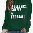 EGELEXY Football Game Day Sweatshirts Weekends Coffee and Football Sweatshirt Women Football Mom Crewneck Pullover 2 XL, Green