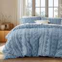 Bedsure Boho Duvet Cover Queen Size, Soft & Comfortable Elegant Design Boho Bedding for Decoration, Machine Washable Comforter Cover for All Seasons,Includes 1 Duvet Cover & 2 Pillow Shams,Dusty Blue