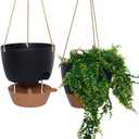 10 Inch Self Watering Hanging Pots, 2 Pack Hanging Planters with 40oZ Deep Reservior for Indoor Outdoor Plants Flowers, Black with Brown