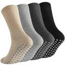 Grip Fall Socks Gifts for Men Women，Non Slip Socks Grippy Crew Sock for Elderly Hospital Barre Pilates, Large