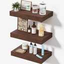 Floating Shelves, Walnut-Like Wooden Set of 3 Wall Mounted Bathroom Shelves Over Toilet, Modern Small Hanging Shelves for Bedroom Living Room Kitchen Rustic Home Decor, 12" x 7" x 1.5"