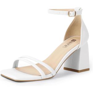 IDIFU IN3 Strappy Chunky Block Low Square Open Toe Heels Dress Shoes for Women Dressy Wedding Prom Bridal Bridesmaid Shoes Ankle Strap Heeled Sandals Comfortable Cute Trendy Short Thick Heels, 9.5