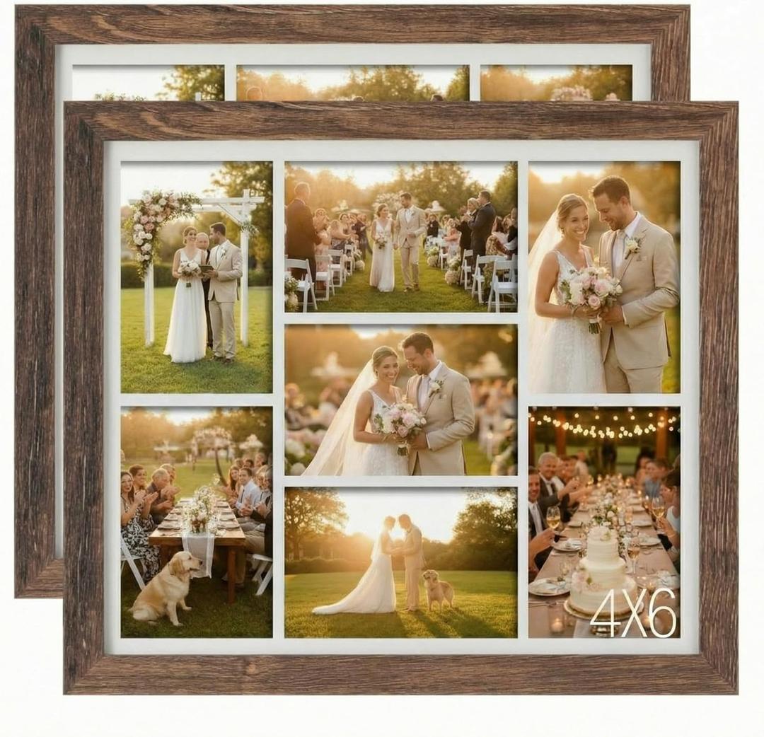 DoubleFill 2 pcs 4x6 Collage Picture Frame 7 Opening Photo Collage for Wall Decor Multiple Picture Frame with Acrylic Window Family Photo for Home Decor Display Wedding(Brown), 14.4 x 16.3 inches