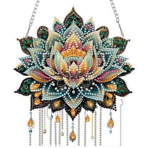 SENQAO Lotus Diamond Art Hanging Kit for Adult, Special Shaped Rhinestone, Double Sided DIY Acrylic Diamond Art Painting Window Pendants Home Garden Wall Hanging Kits Hanging Ornament