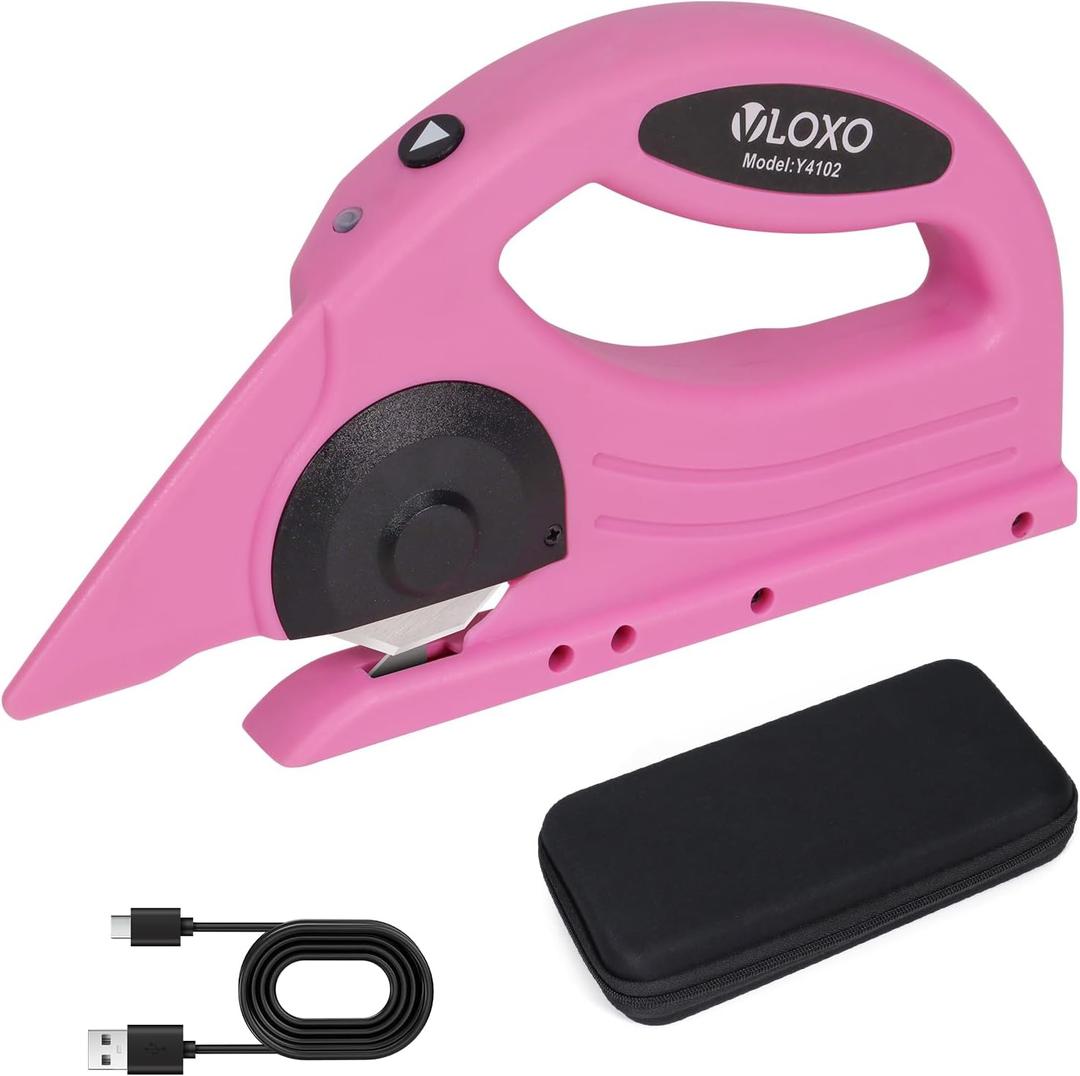 VLOXO Cordless Electric Scissors, 4V Electric Rotary Scissors for Fabric, Cardboard Cutter with Safety Lock, Rechargeable Rotary Cutter for Cardboard Packages, Leather Canvas Paper Include Case