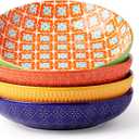 Ceramic Pasta Bowls, 40 Oz Large Salad Bowls, 8.75'' Wide and Shallow Bowls for Kitchen, Serving Bowls and Plates Set, Dishwasher & Microwave Safe, Set of 4 (Vibrant Colors)