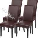 SearchI Waterproof PU Leather Dining Chair Covers Set of 4, Stretch Oilproof Parsons Chair Slipcovers Removable Washable Kitchen Chair Protector for Dining Room (Brown)