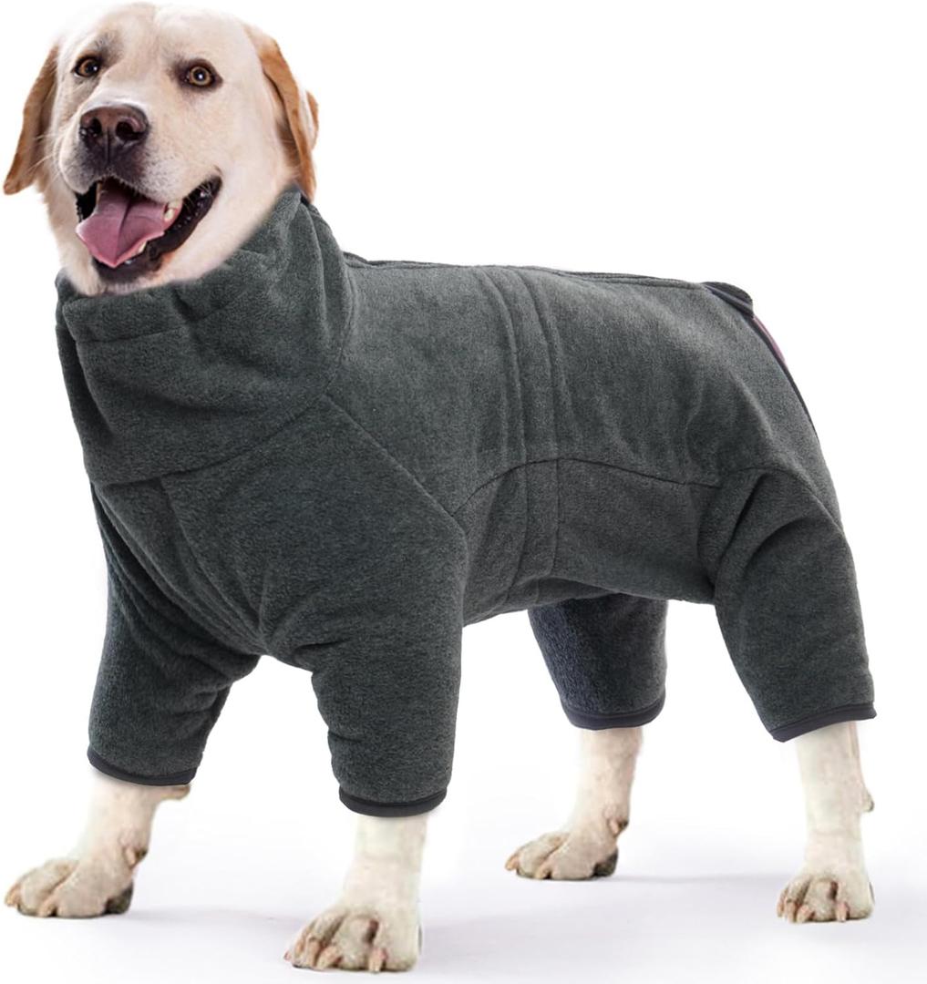Dog Winter Coat Soft Fleece Dog Clothes for Cold Weather, Warm Dogs Pullover Pajamas Cozy Cold Weather Jacket Full Body Suit Windproof Fleece Sweater for Dogs Walking Hiking Sleeping (Gray, XXL)
