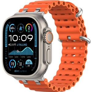 Upgraded Ocean Band Compatible with Apple Watch Ultra 3/2/1 49mm, S11/S10 46mm, 9/8/7 45mm, SE3/SE2/SE/6/5/4 44mm, 3/2/1 42mm, Metal Connector Breathable Sport Watch Strap for Men Women (Regular, Silver/Orange)