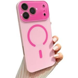 Caseative Crystal Camera Lens Protection Candy Color Magnetic Case for iPhone, Compatible with MagSafe Wireless Charging (Pink,iPhone 17 Pro Max)