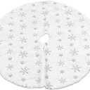 Septpenta Christmas Tree Skirt, 35.4in Christmas Snowflakes Background Tree Skirt, Round Shape Soft Comfortable Christmas Tree Stand Mat for Decorating The Bottom of Your Home Christmas Tree(B)