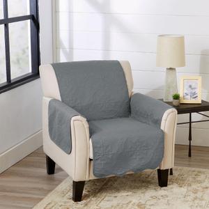 Great Bay Home Reversible Chair Cover - Washable Slipcover Furniture Protector with Elastic Straps - Perfect for Kids & Pets - Quilted & Stitched Detail (Mirage Gray/Flax)